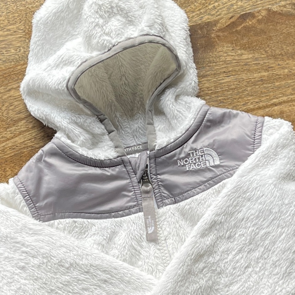 North Face Winter White Gray Full Zip Sherpa Fleece Jacket Little Kids Girls 2T